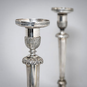 Pair of silver-plated Candlesticks, probably 19th Century