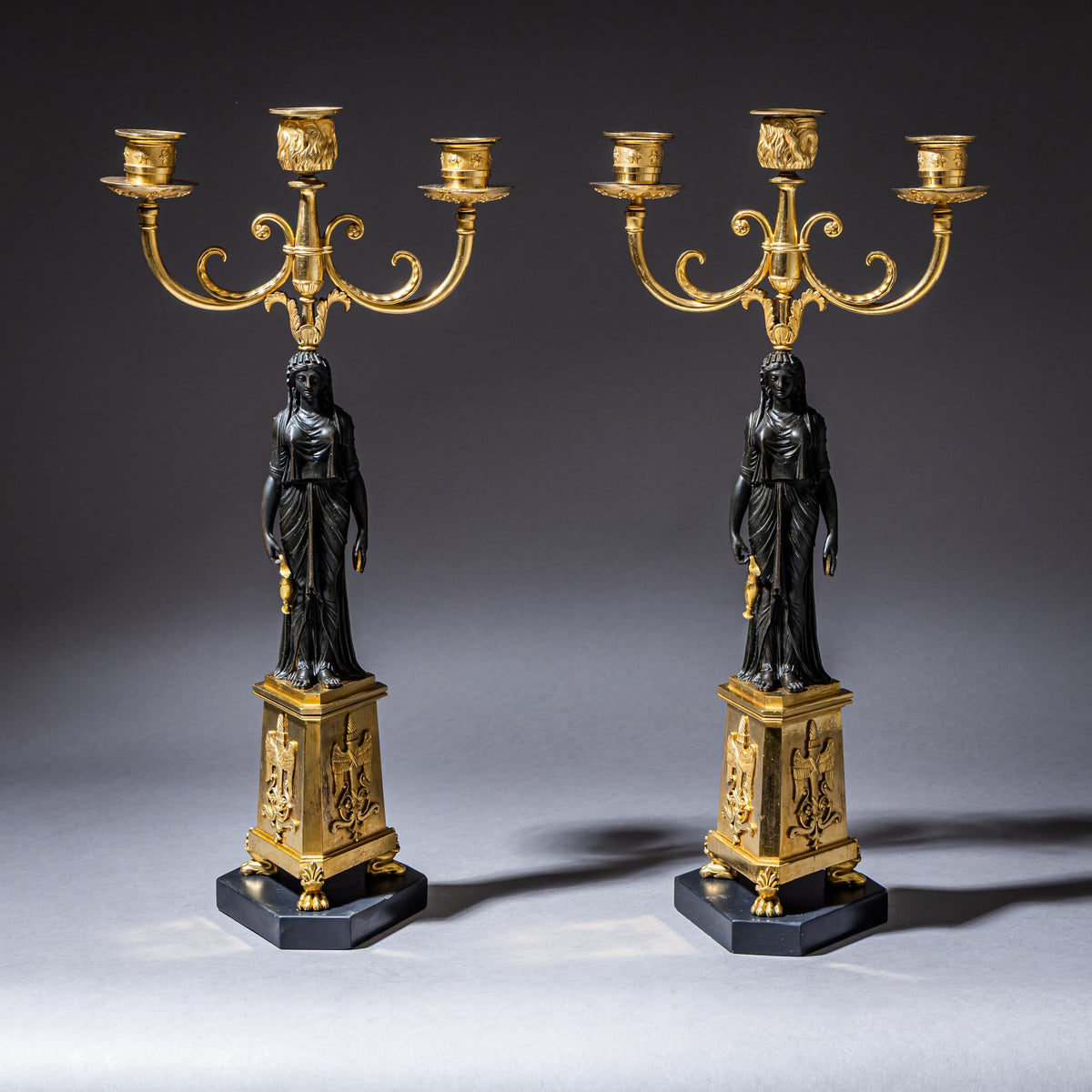 Pair of Empire Bronze Girandoles, France, Early 19th Century