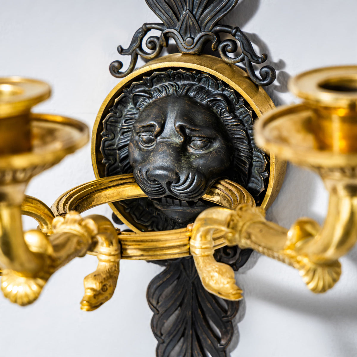 Pair of Empire Wall Sconces with Lion Heads, France, Early 19th Century