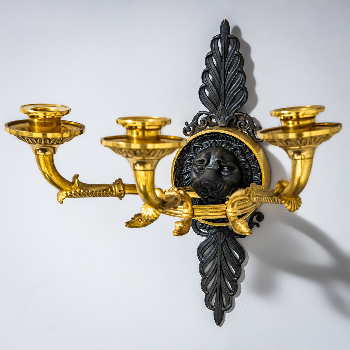 Pair of Empire Wall Sconces with Lion Heads, France, Early 19th Century