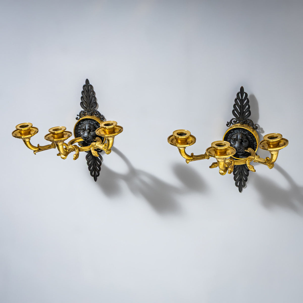 Pair of Empire Wall Sconces with Lion Heads, France, Early 19th Century