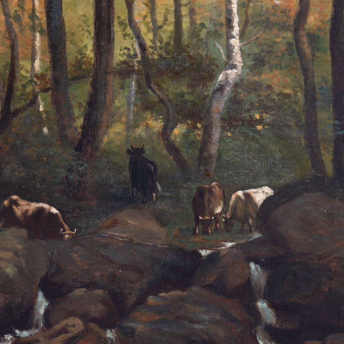 Henri Marcette (1824-1890), Forest Landscape with Cows, 2nd Half 19th Century