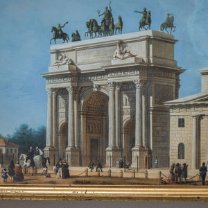 Watercolor "Arco della Pace," Milan, 19th Century