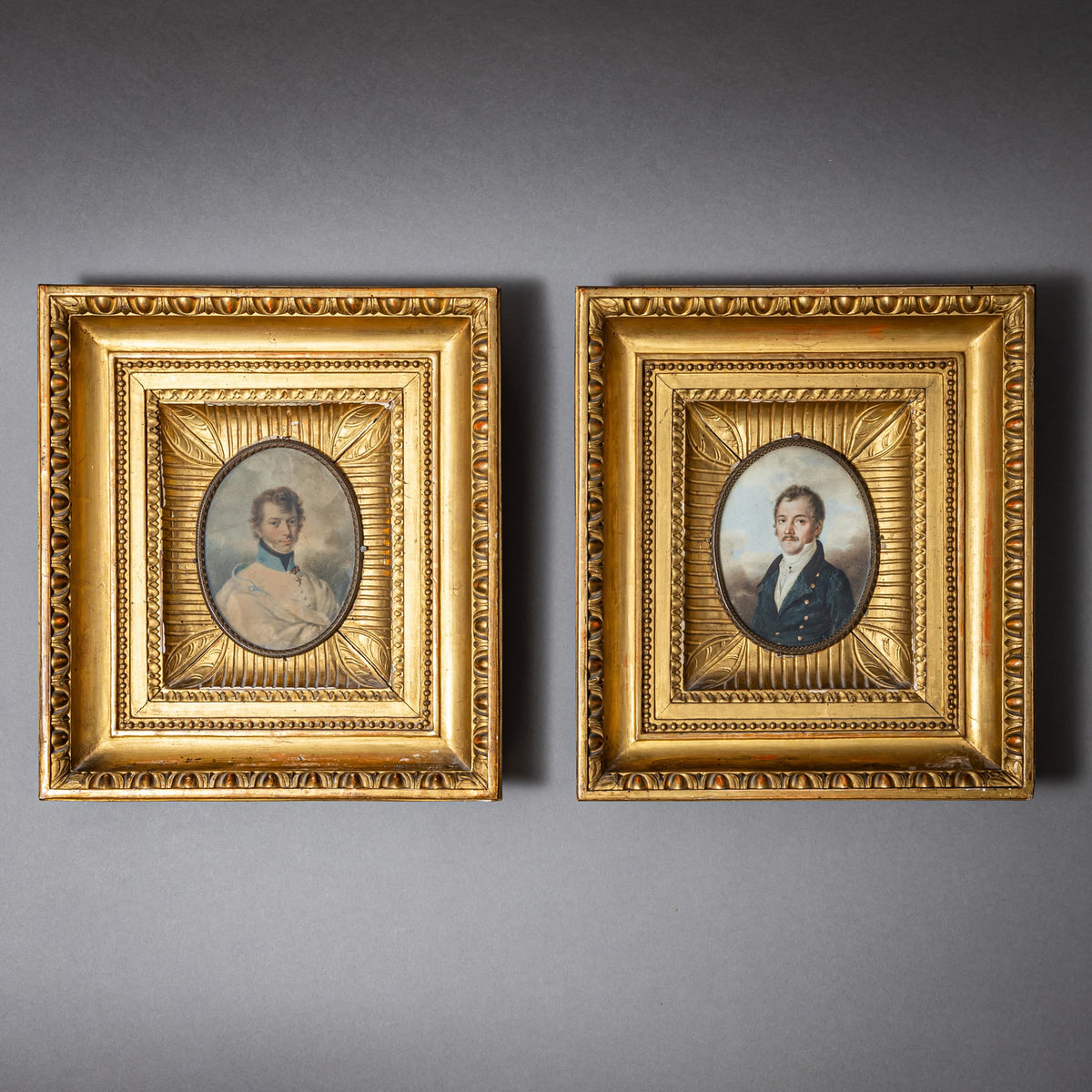Pair of Biedermeier Miniature Portraits of Gentlemen, First Half of the 19th Century