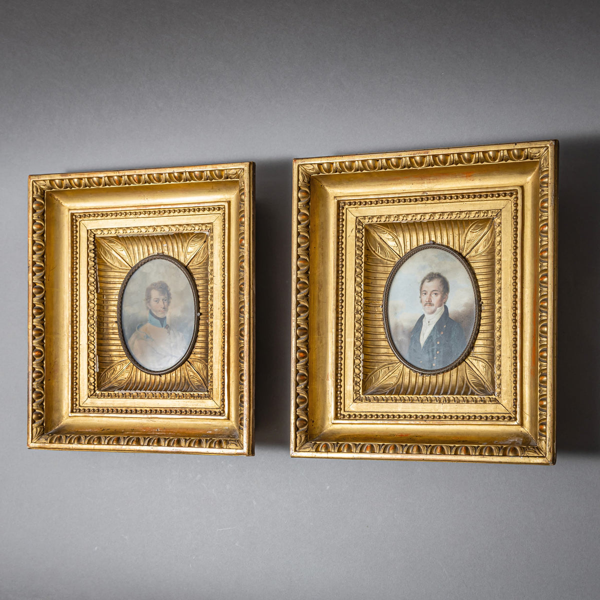 Pair of Biedermeier Miniature Portraits of Gentlemen, First Half of the 19th Century