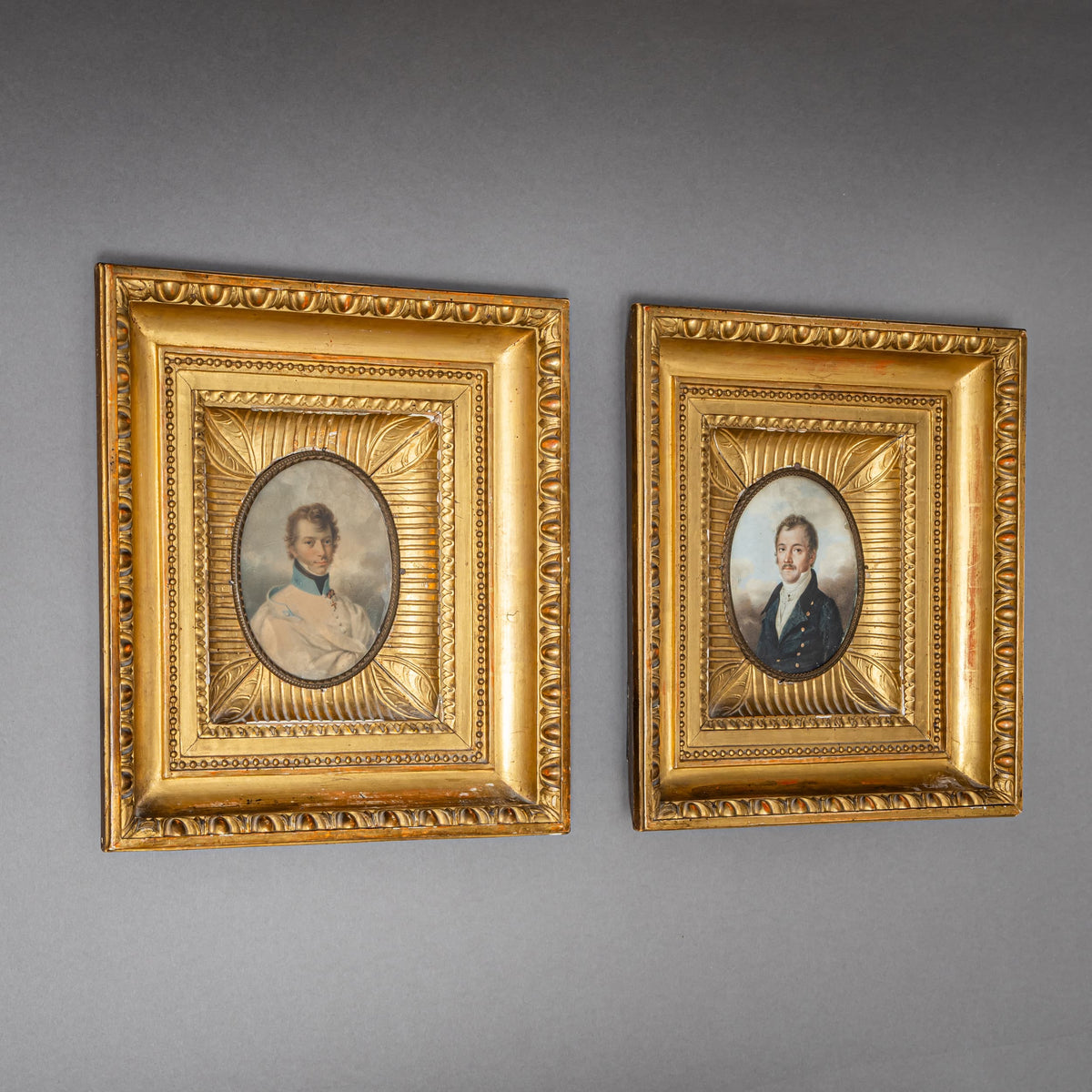 Pair of Biedermeier Miniature Portraits of Gentlemen, First Half of the 19th Century
