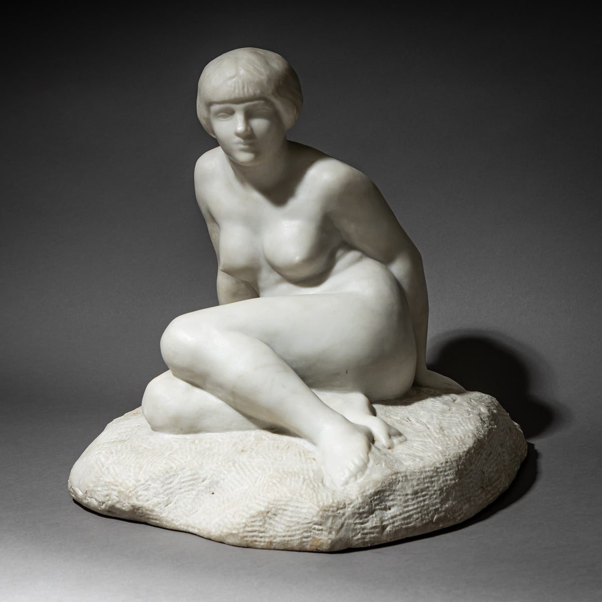 Art Deco Sculpture of a Sitting Female, sig. Chauvet, France 1920s