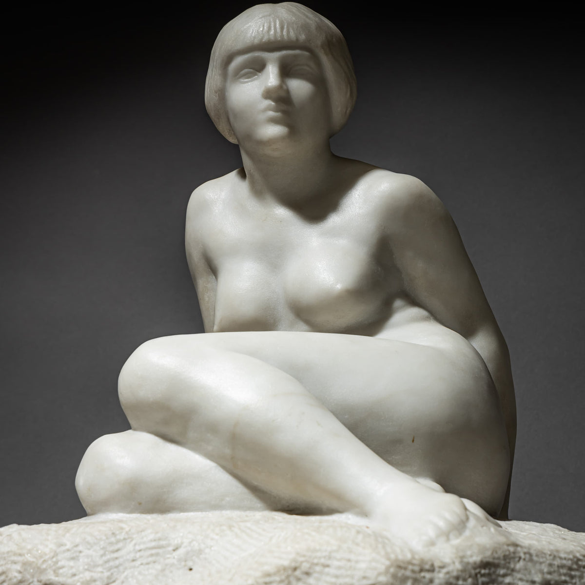 Art Deco Sculpture of a Sitting Female, sig. Chauvet, France 1920s