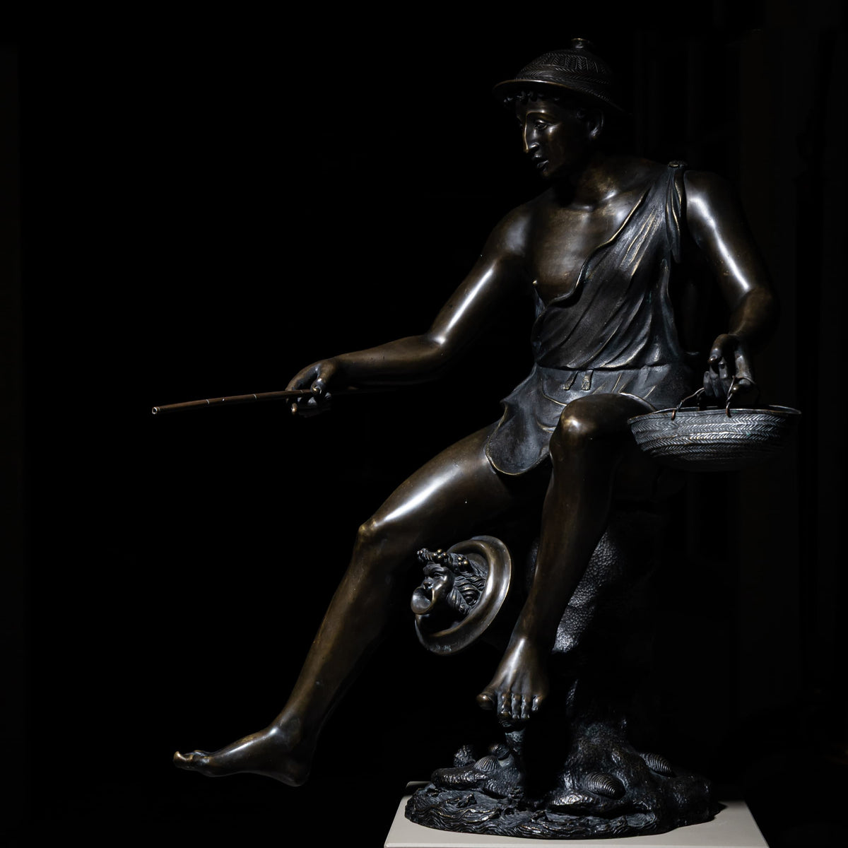 Bronze des Fischers von Pompeji, sig. Sabatino, Italien 1882