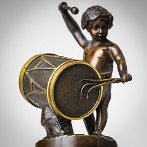 Small Bronze Sculpture of a drumming child, Late 19th Century