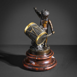 Small Bronze Sculpture of a drumming child, Late 19th Century