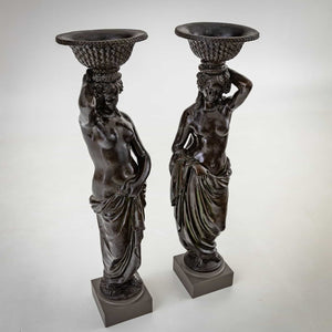 Pair of glazed Terracotta Caryatids as Planters