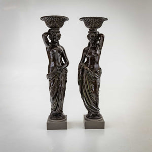 Pair of glazed Terracotta Caryatids as Planters