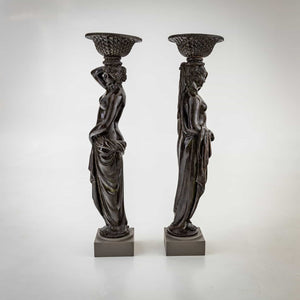 Pair of glazed Terracotta Caryatids as Planters