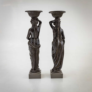 Pair of glazed Terracotta Caryatids as Planters