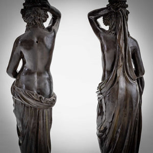 Pair of glazed Terracotta Caryatids as Planters