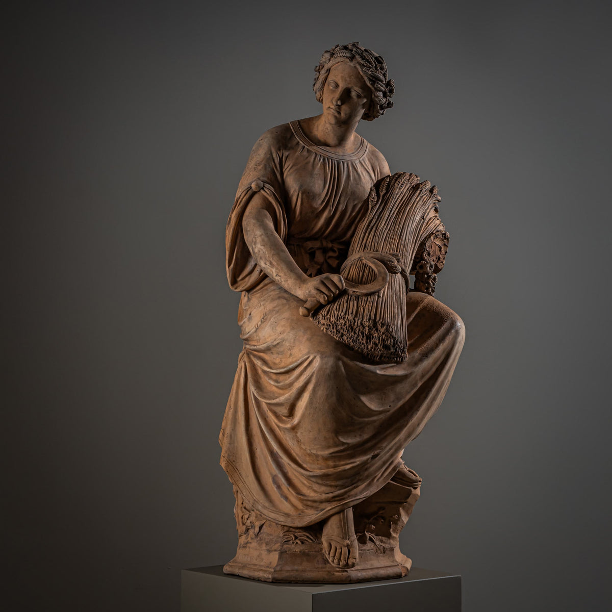 Sommer, Herbst und Winter – Terrakotta-Skulpturen, signiert und datiert Franz Melnitzky, 1855