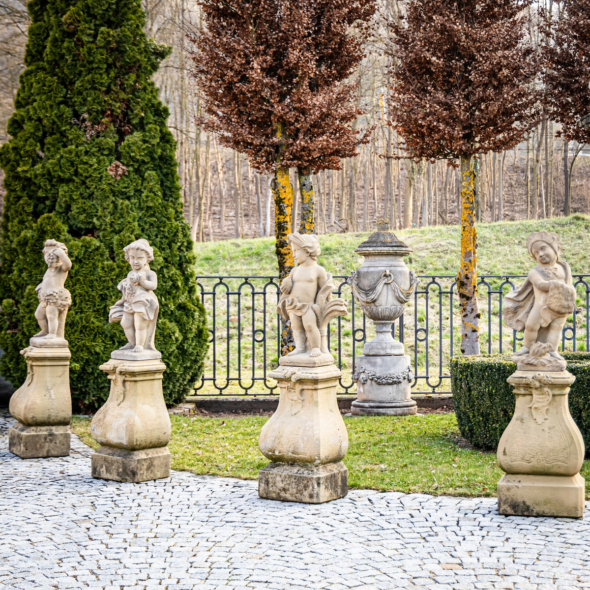 Sandstone Putti Representing the four seasons, Southern Germany, 18th Century