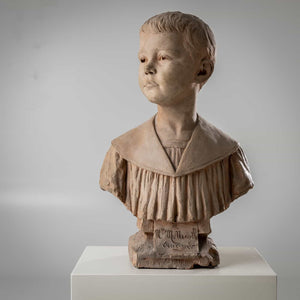 Bust of a boy in terracotta, signed H.M. Becoré, France, 2nd half of the 19th century