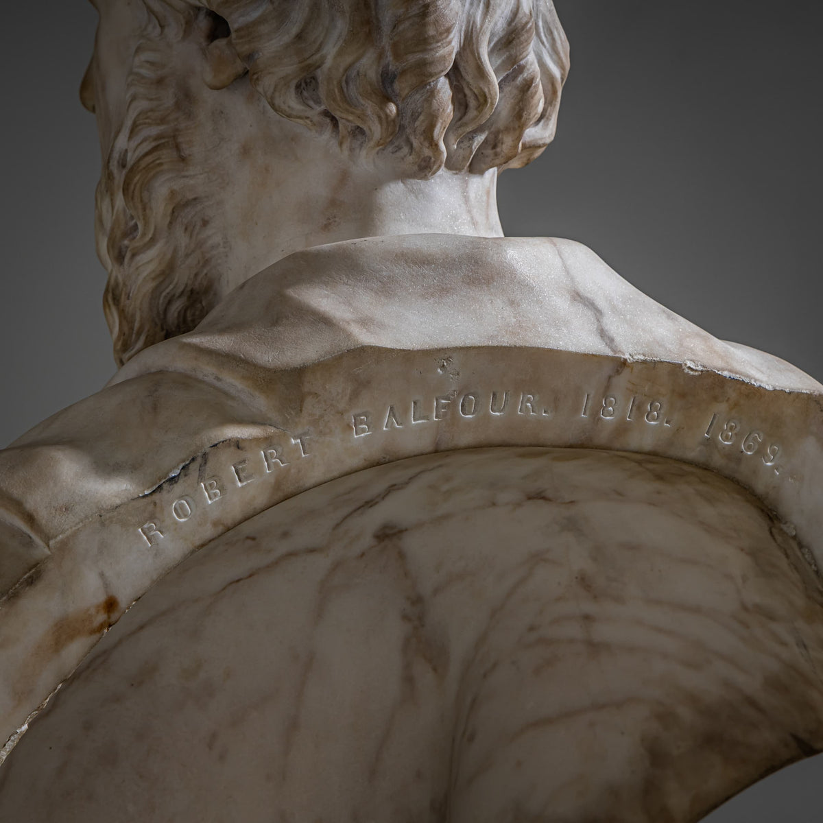 Marmor-Porträtbüste von Robert Balfour (schottisch, 1818–1869), 19. Jahrhundert