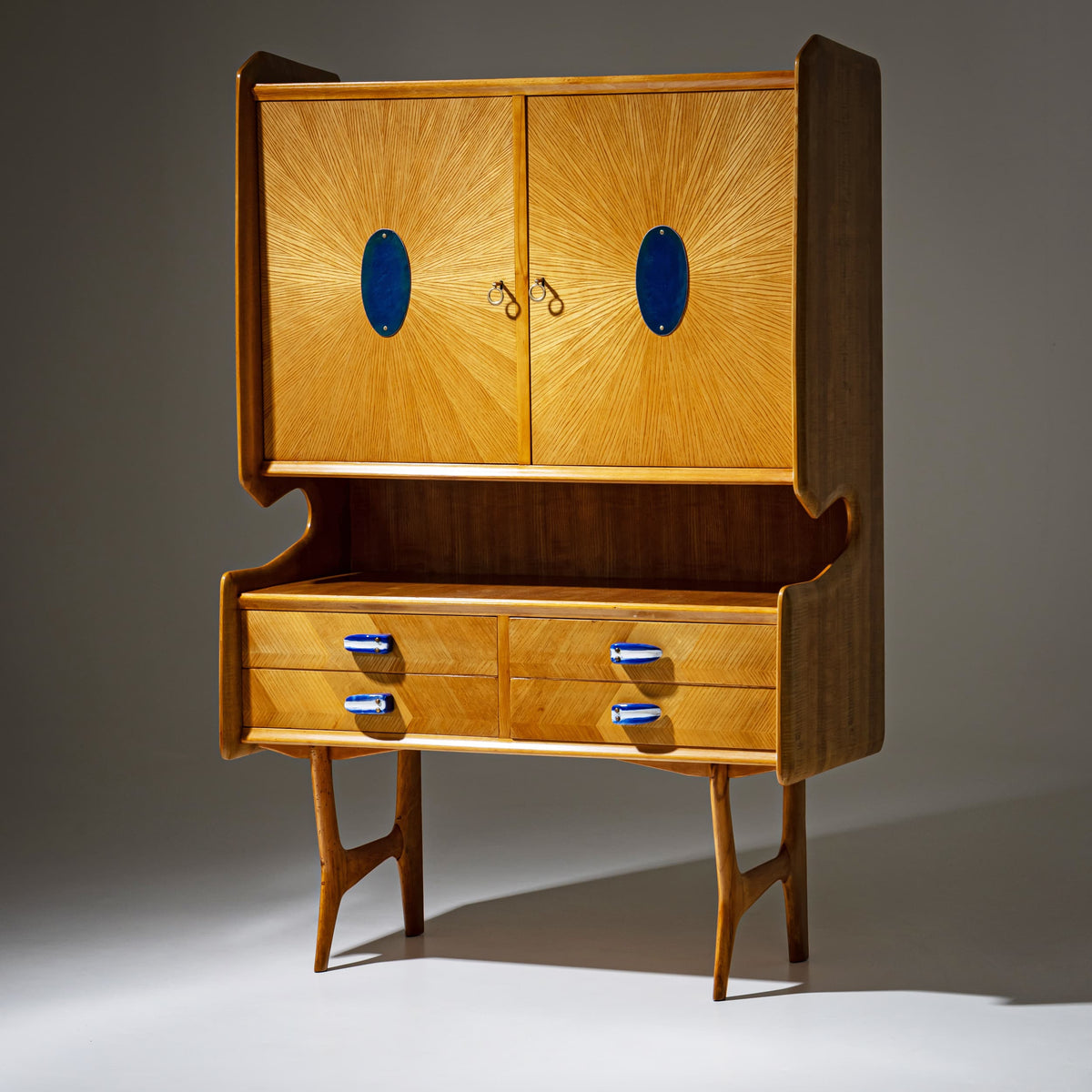 Credenza with Ceramic Handles, Italy, Mid-20th Century