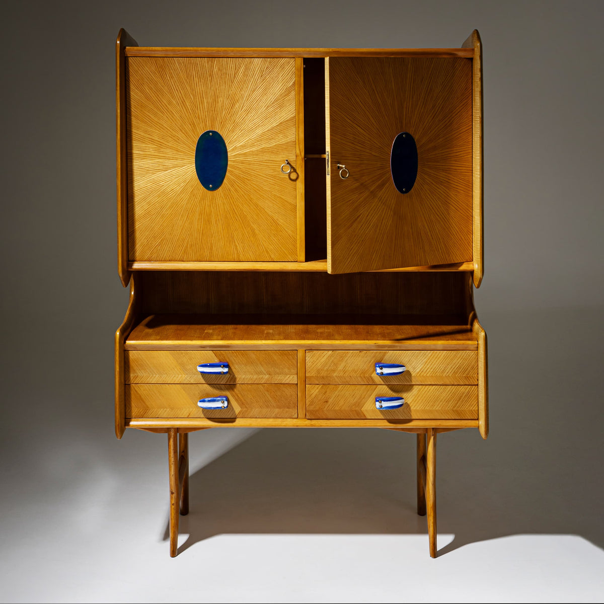Credenza with Ceramic Handles, Italy, Mid-20th Century