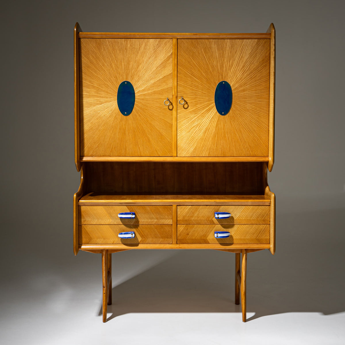 Credenza with Ceramic Handles, Italy, Mid-20th Century