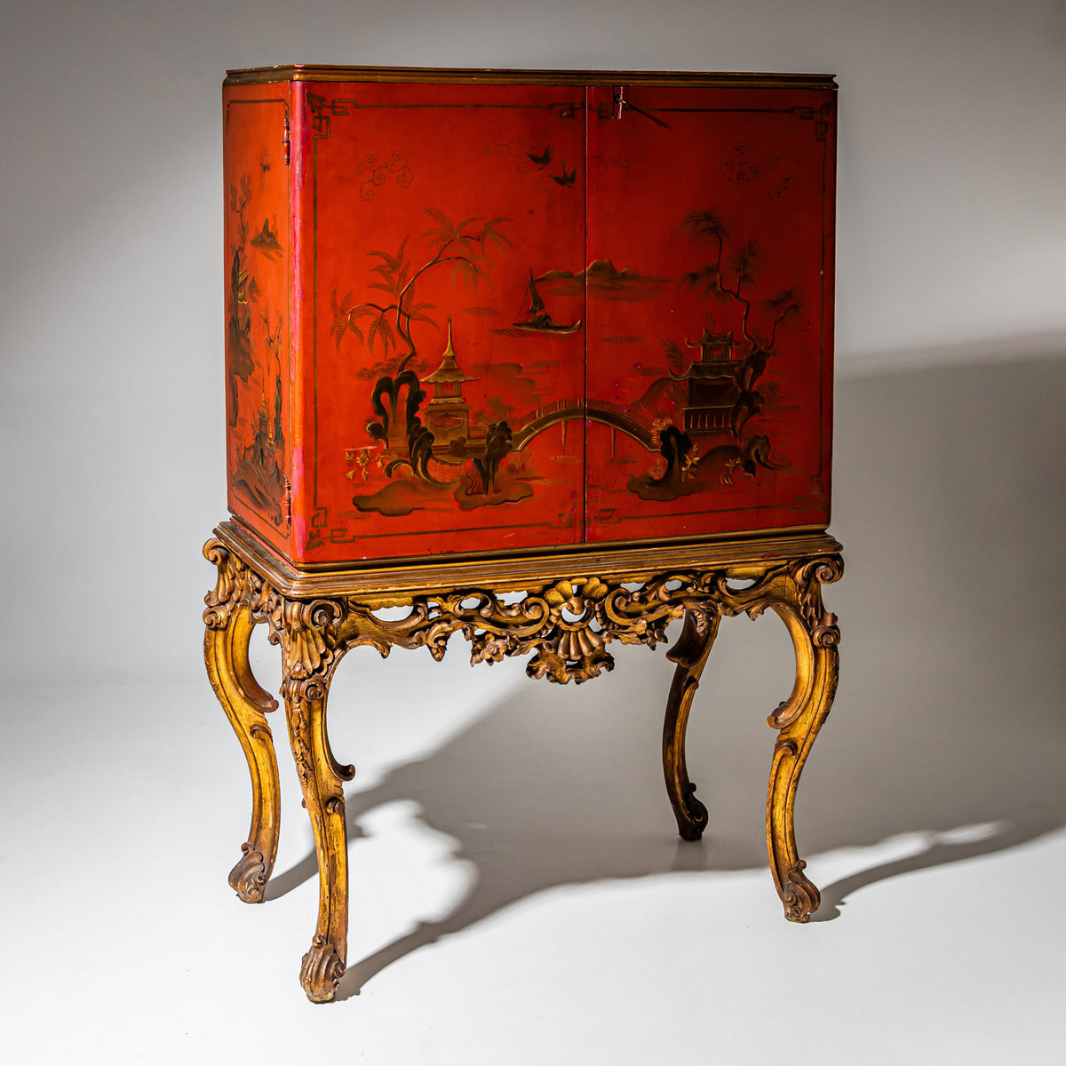 Red Chinoiserie Bar Cabinet in the Baroque Style, Italy, Mid-20th Century