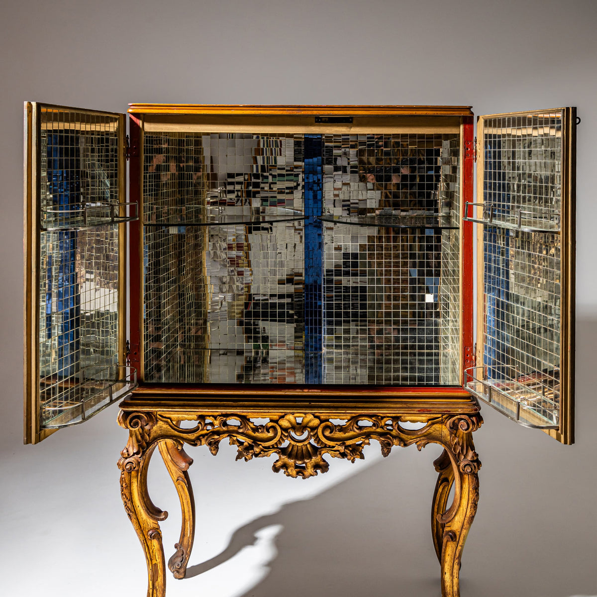 Red Chinoiserie Bar Cabinet in the Baroque Style, Italy, Mid-20th Century