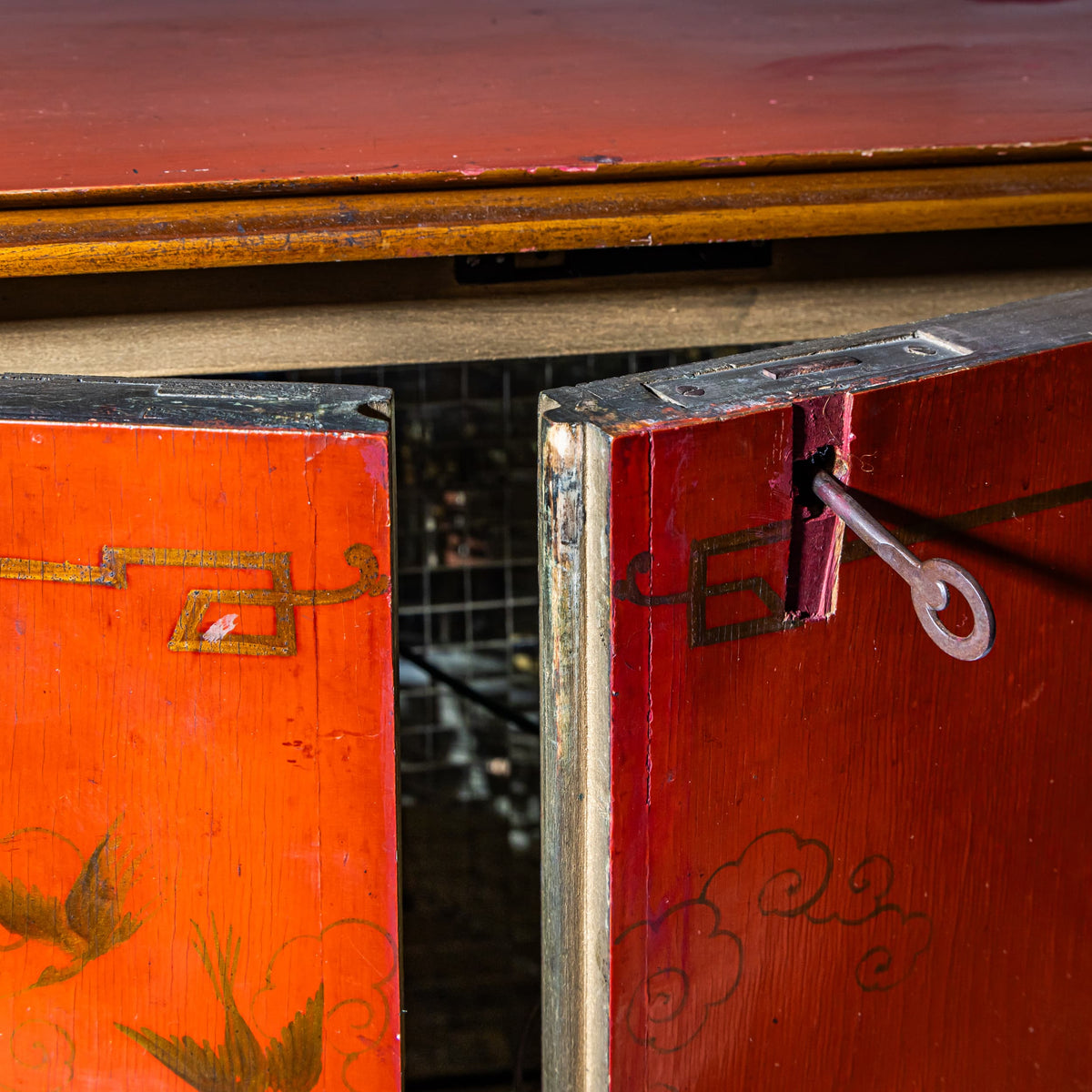 Red Chinoiserie Bar Cabinet in the Baroque Style, Italy, Mid-20th Century