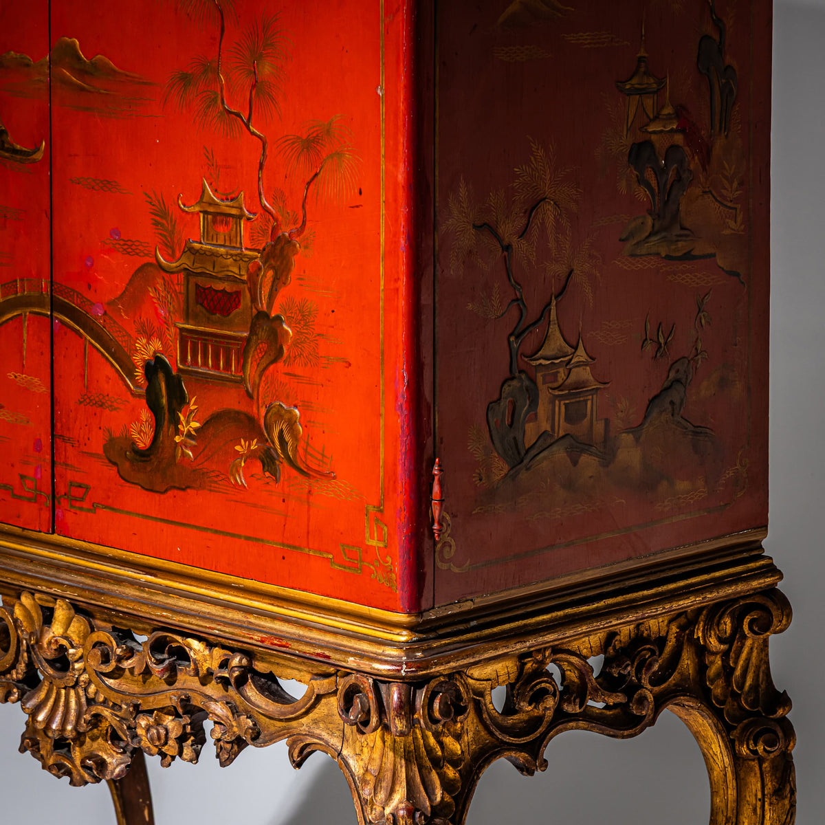 Red Chinoiserie Bar Cabinet in the Baroque Style, Italy, Mid-20th Century