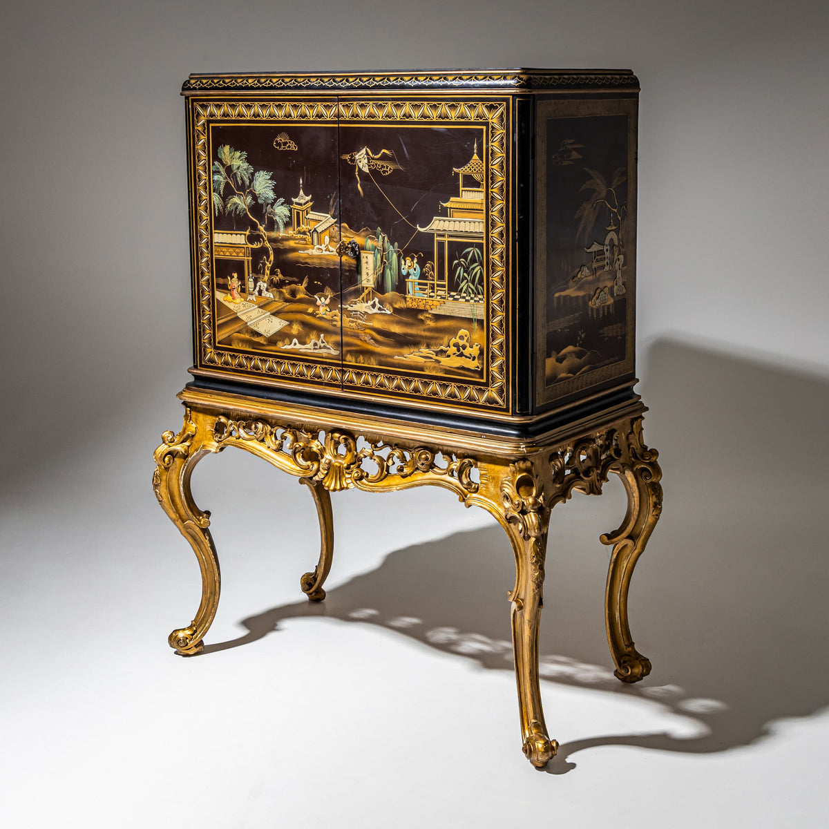 Schwarzer Chinoiserie-Barschrank im Barock-Stil, Italien, Mitte 20. Jahrhundert