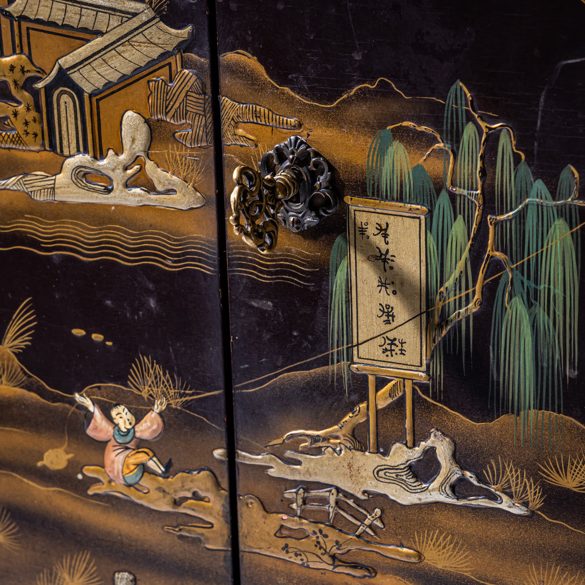 Schwarzer Chinoiserie-Barschrank im Barock-Stil, Italien, Mitte 20. Jahrhundert