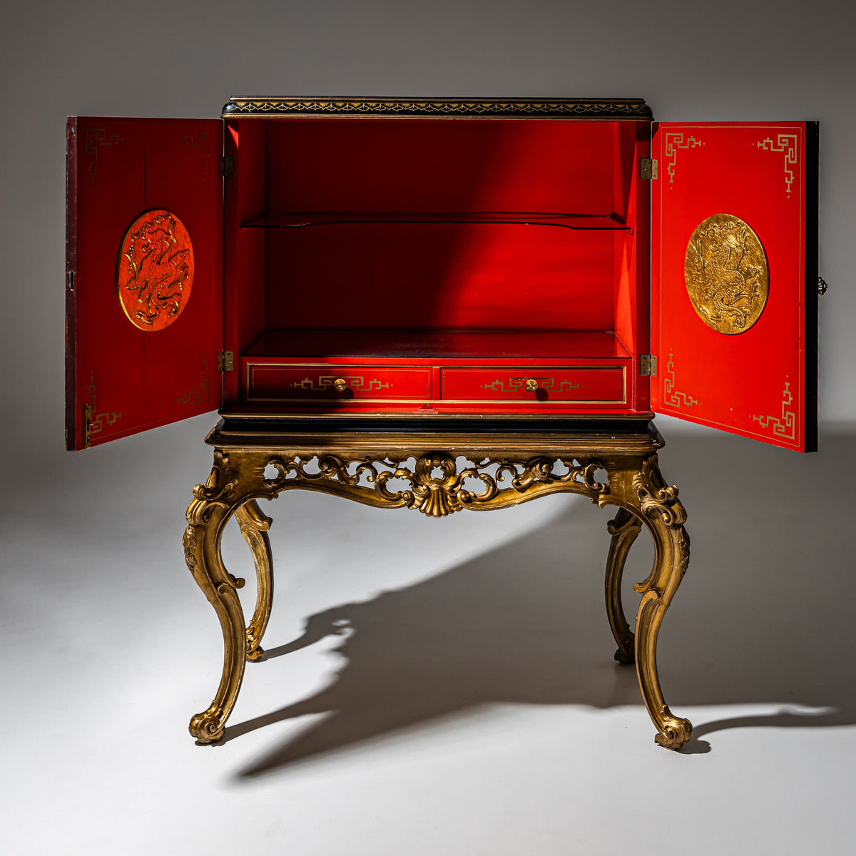 Black Chinoiserie Bar Cabinet in the Baroque Style, Italy, Mid-20th Century