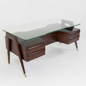 Executive Desk with glass top by Vittorio Dassi, Italy 1950s