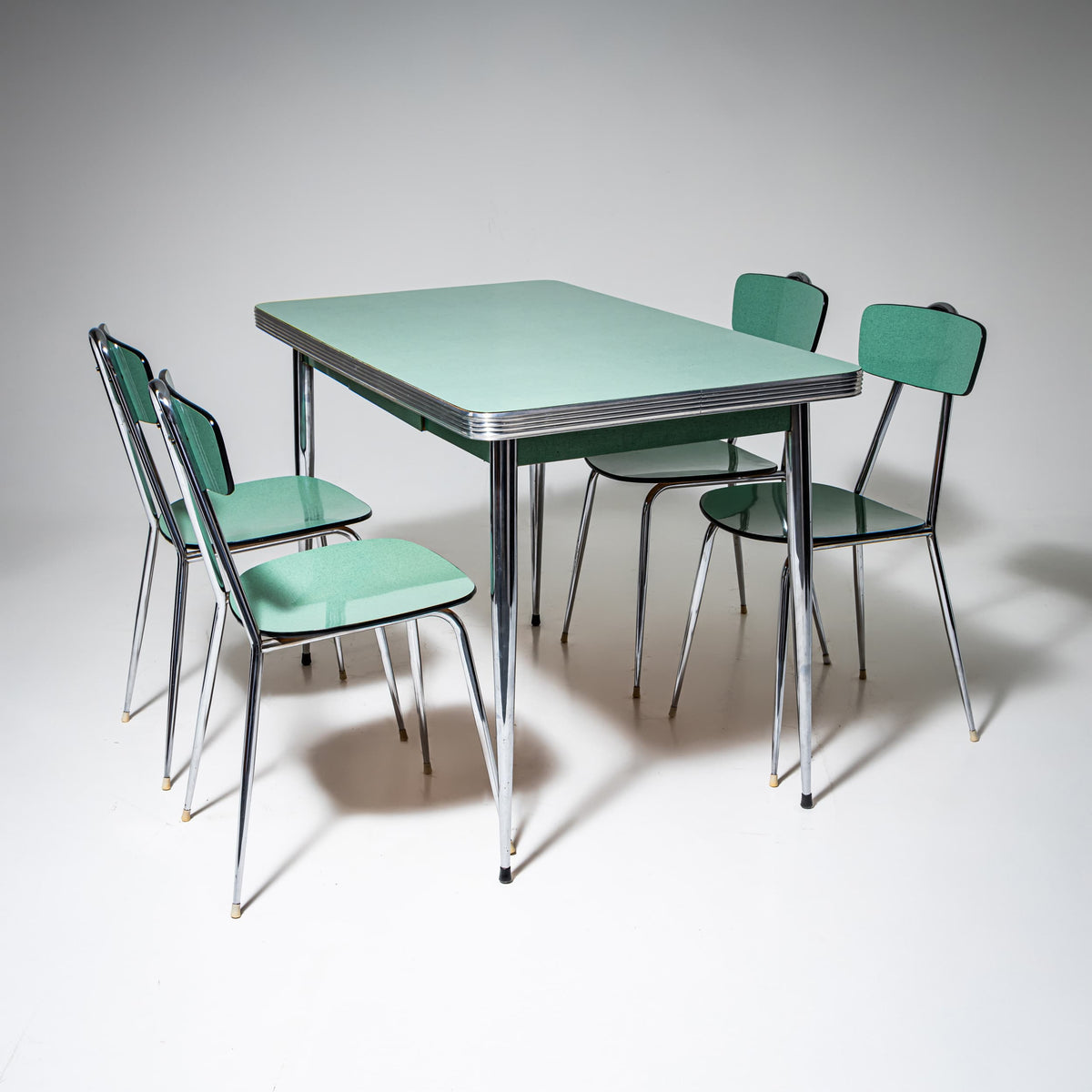 Türkise Formica-Essgruppe, Tisch mit vier Stühlen, Italien, 1960er/70er Jahre