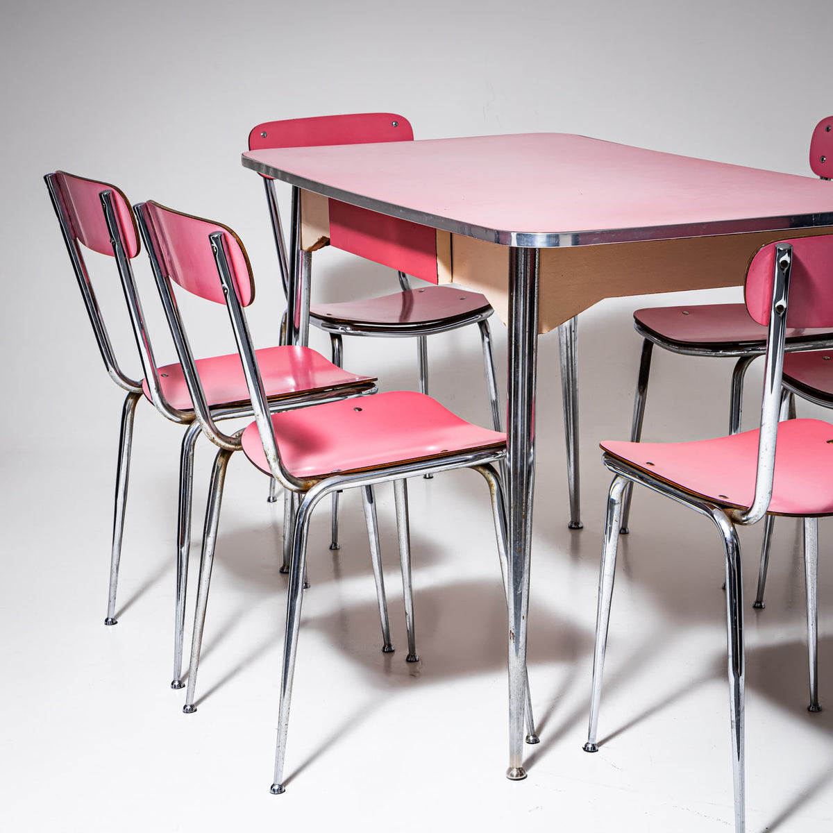 Pinke Formica-Essgruppe, Tisch mit sechs Stühlen, Italien, 1960er/70er Jahre