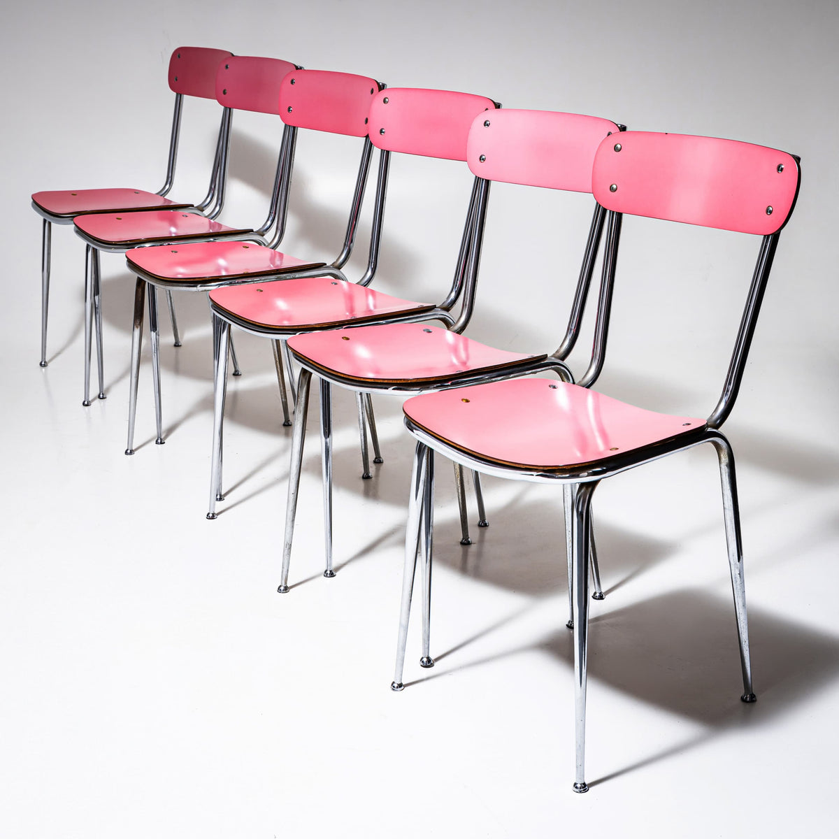 Pinke Formica-Essgruppe, Tisch mit sechs Stühlen, Italien, 1960er/70er Jahre