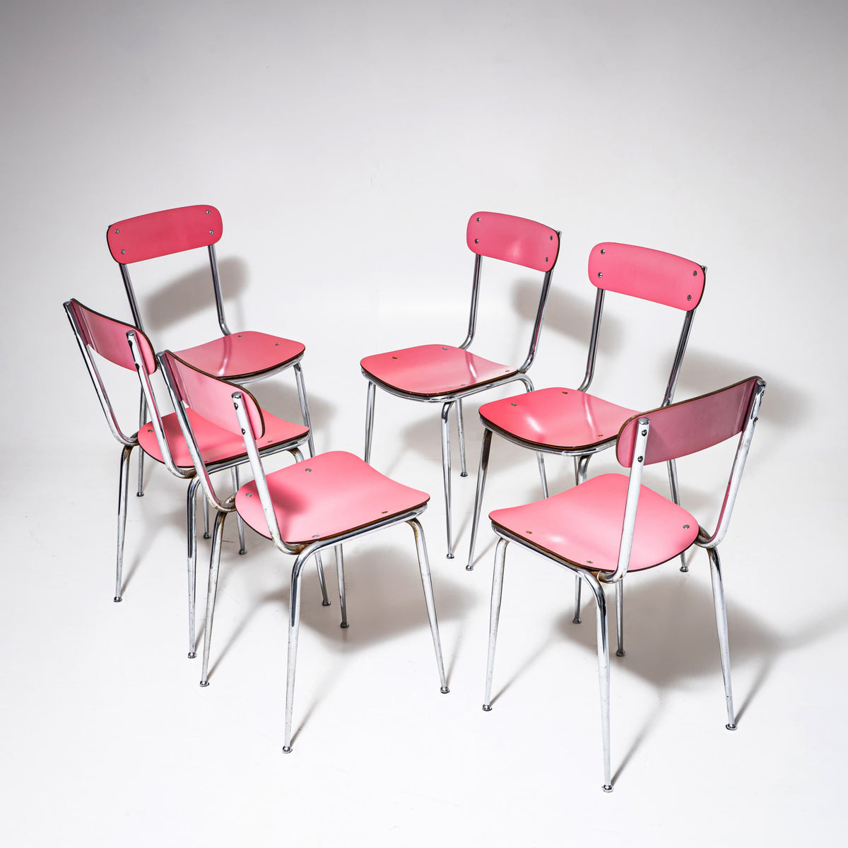 Pinke Formica-Essgruppe, Tisch mit sechs Stühlen, Italien, 1960er/70er Jahre