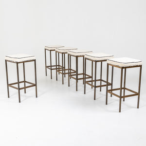 Six Bar Stools with brass frame, Italy Mid-20th Century