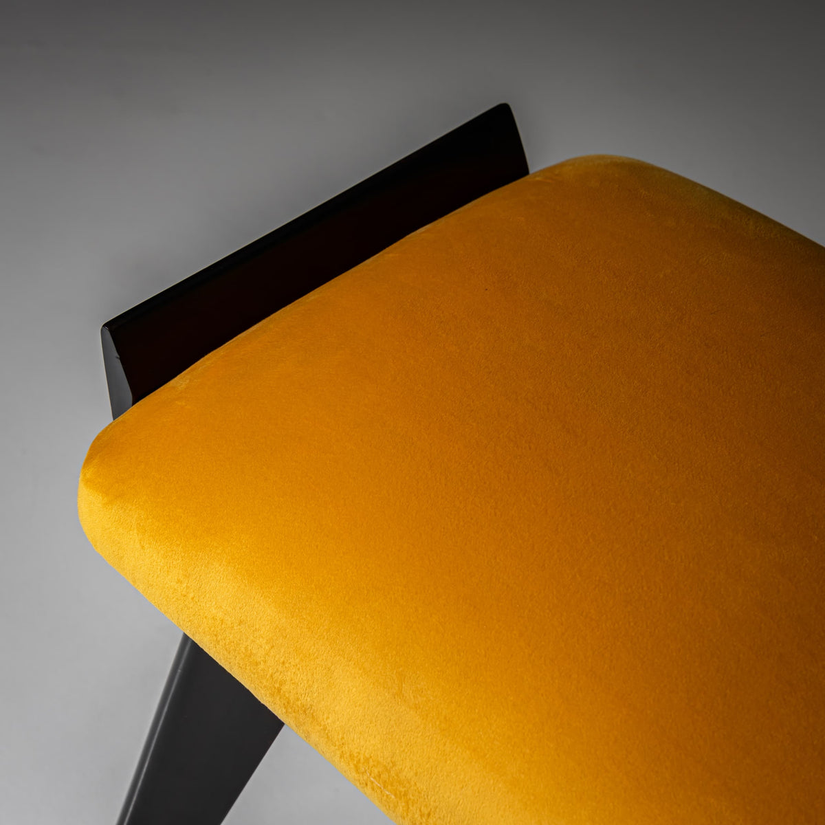 Pair of Ebonized Stools with Yellow Upholstery, probably Italy, Mid-20th Century
