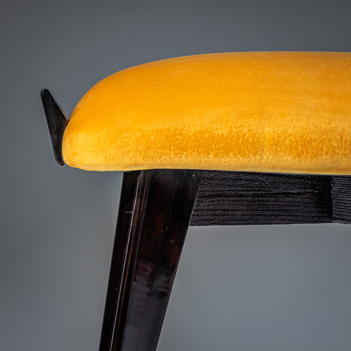 Pair of Ebonized Stools with Yellow Upholstery, probably Italy, Mid-20th Century