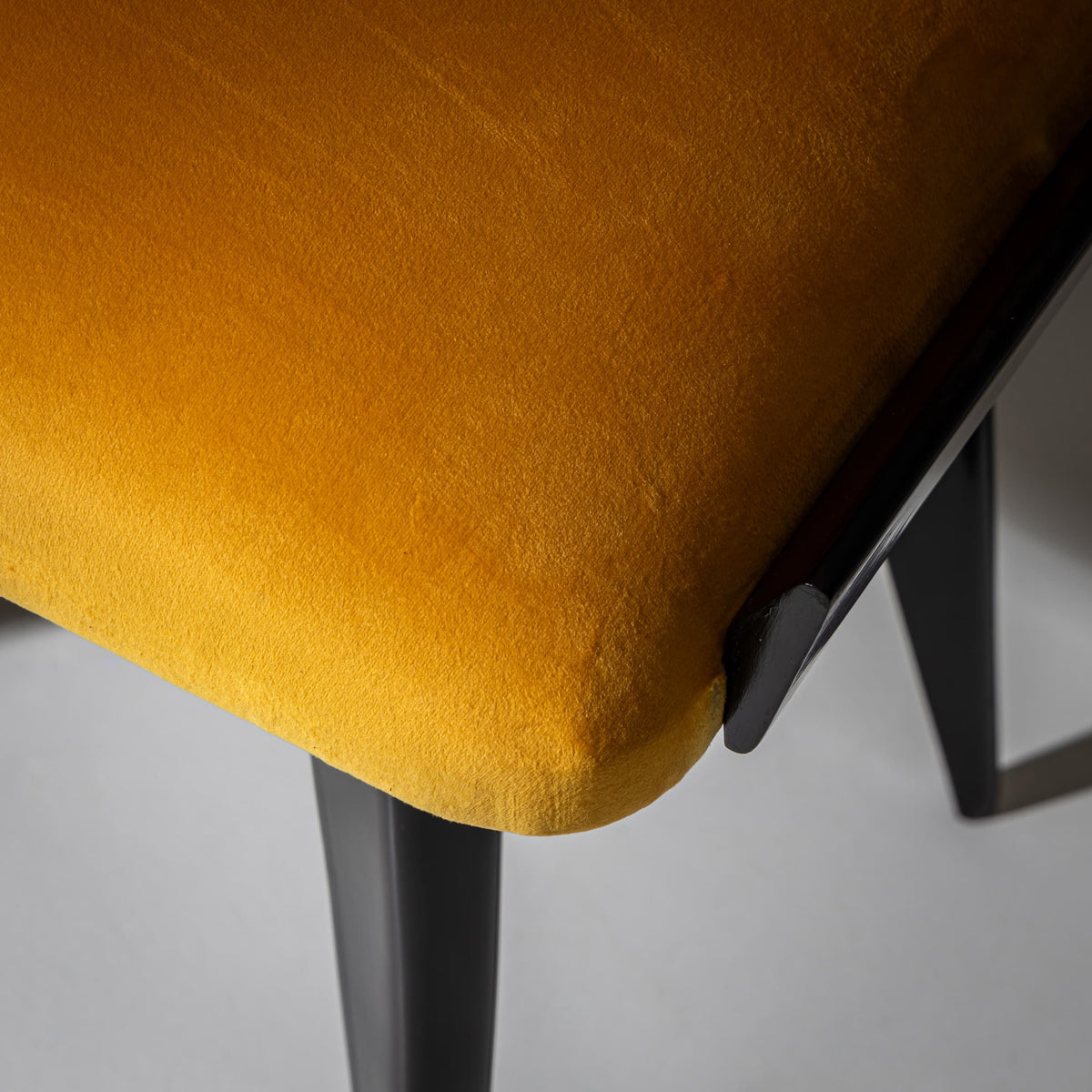 Pair of Ebonized Stools with Yellow Upholstery, probably Italy, Mid-20th Century