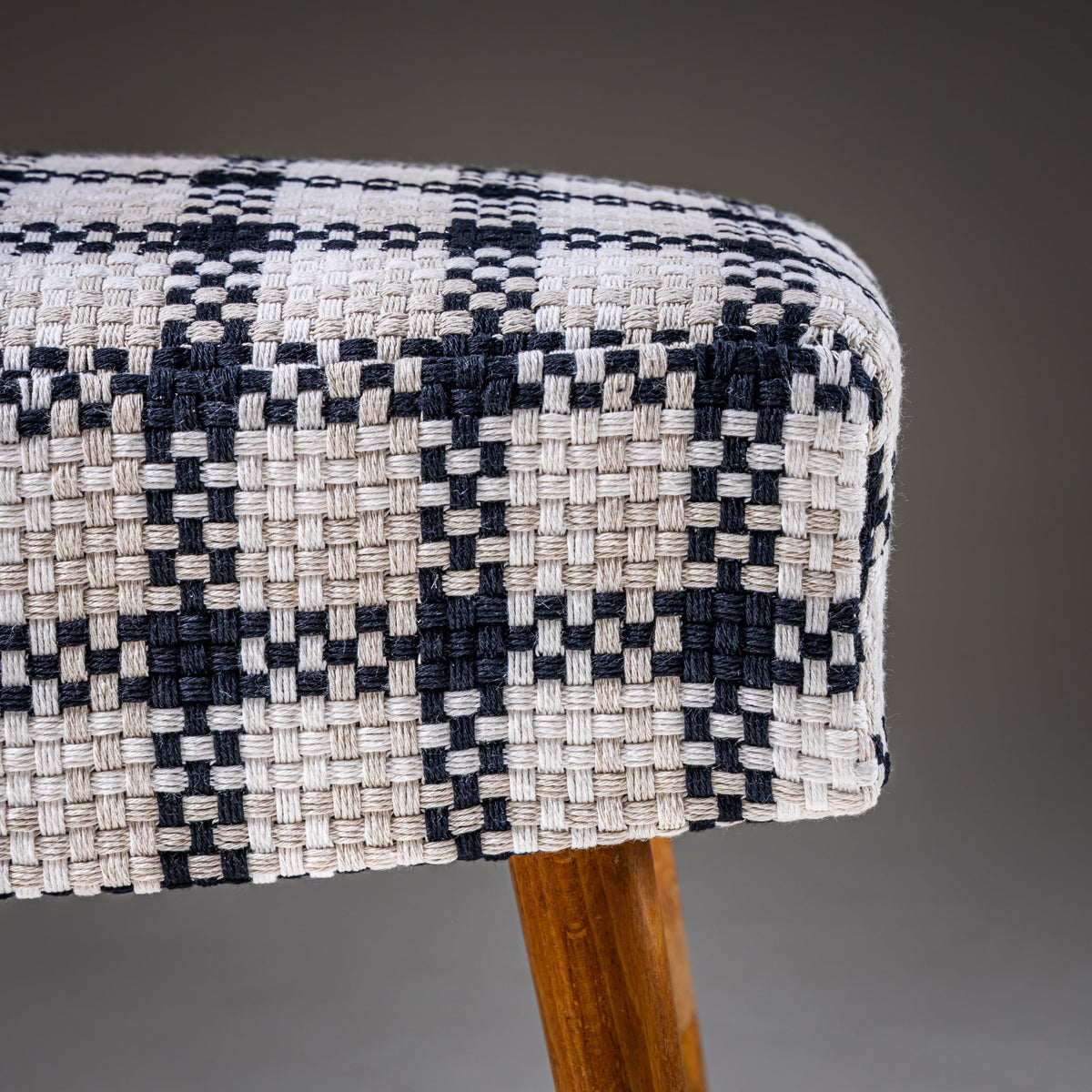 Mid-Century Design Stool with Checkered Upholstery