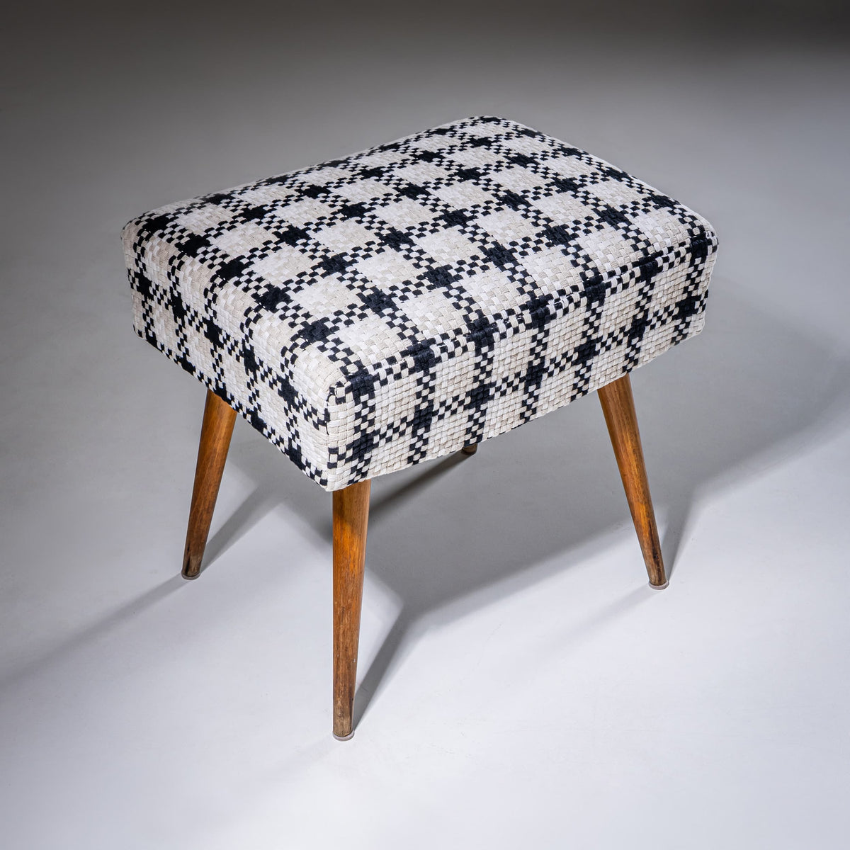 Mid-Century Design Stool with Checkered Upholstery