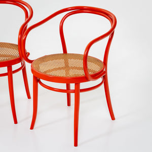 Four red Bentwood Armchairs from Drevounia, Czech Republic, Mid-20th Century