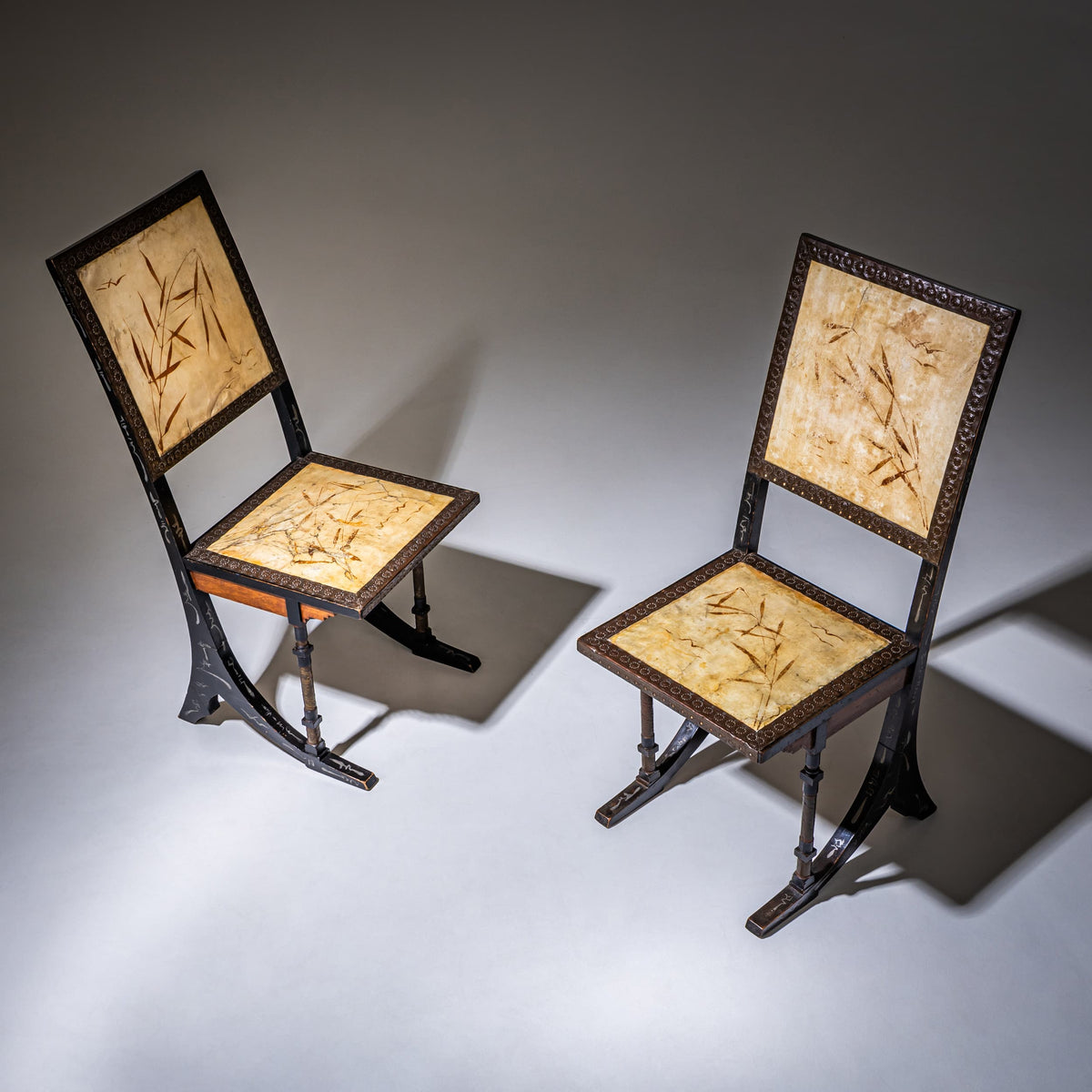 Two “Sabre” Chairs by Carlo Bugatti (1856–1940), Italy, circa 1900
