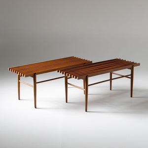 Slatted Wooden Benches, Italy Mid-20th Century