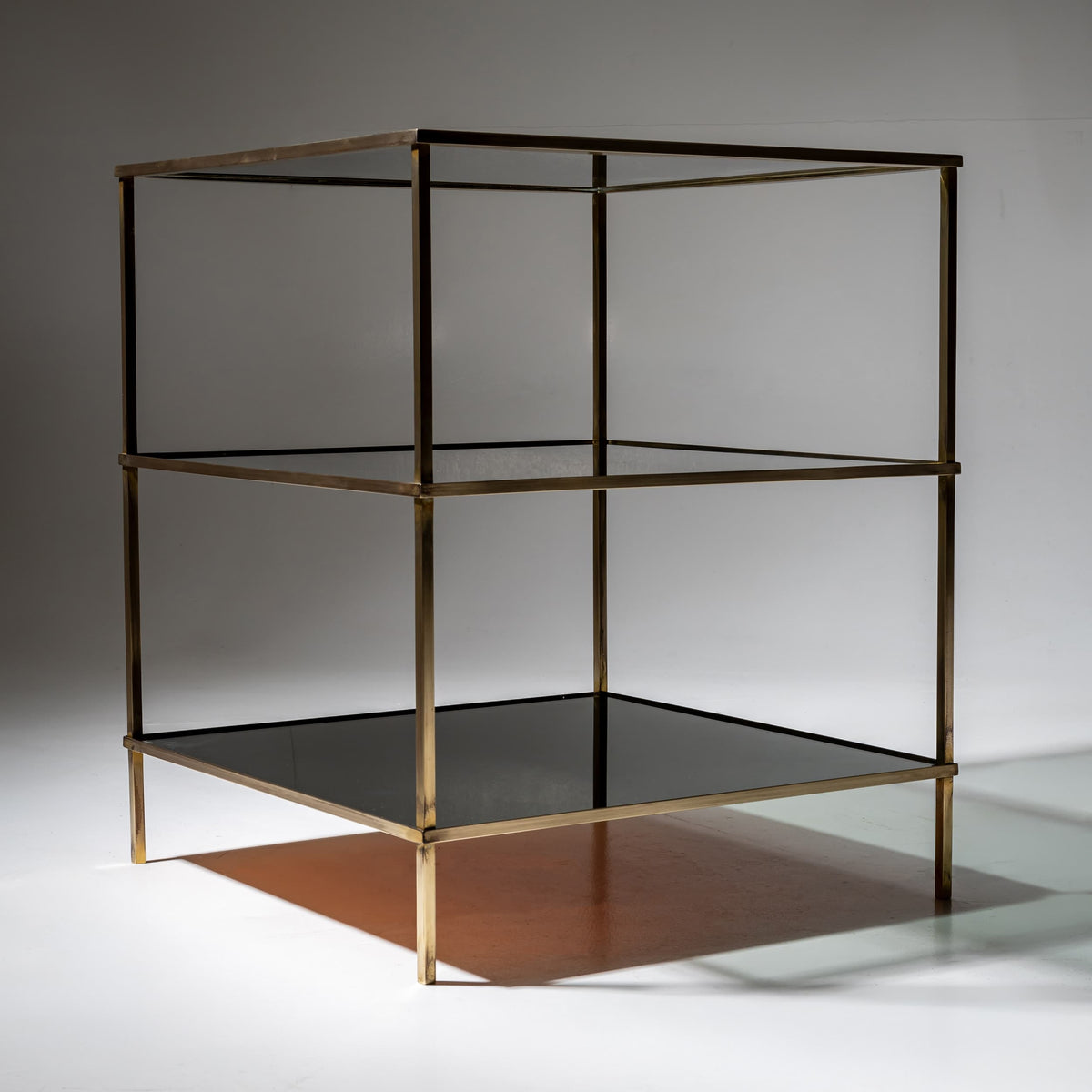 Side Table Made of Glass and Brass, Mid-20th Century