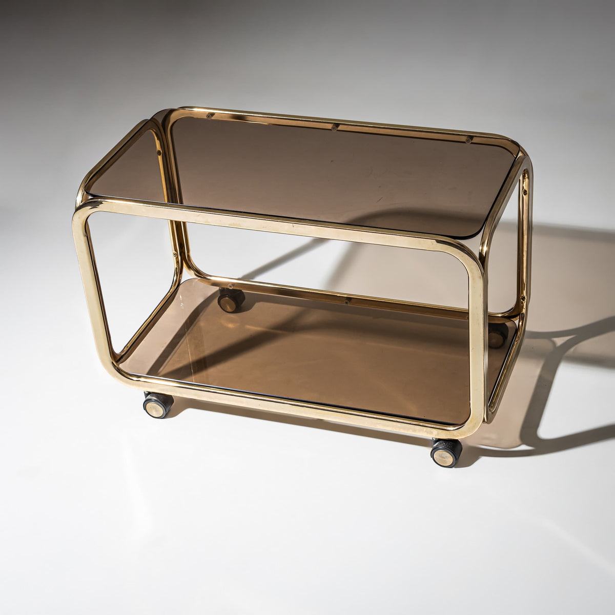 Vintage Barwagen aus Messing und Rauchglas, 1980er Jahre